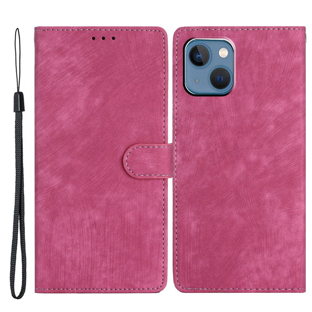 For iPhone 15 Plus Stand Skin-touch Cell Phone Cover PU Leather Wallet Slim-Fit Mobile Phone Case