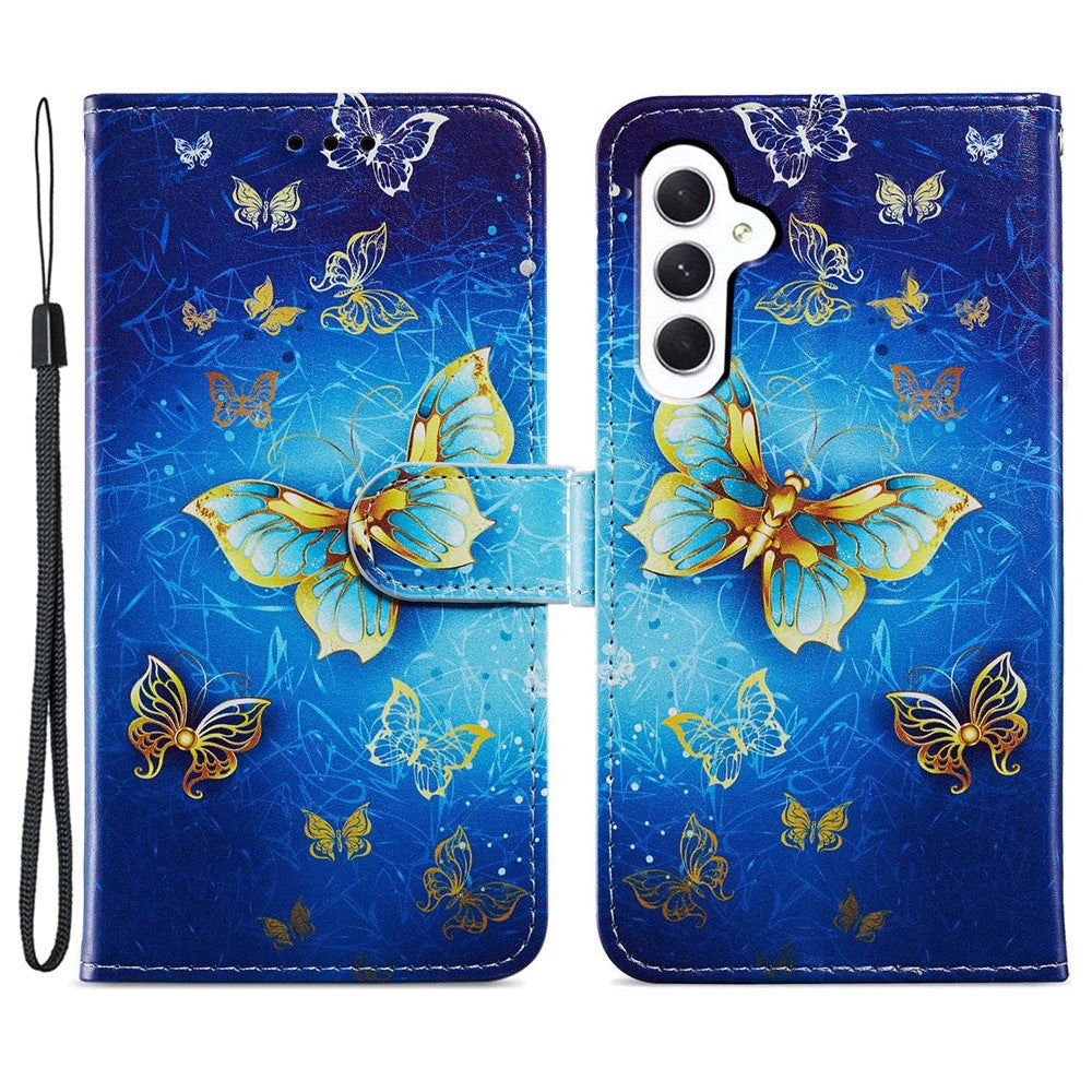 For Samsung Galaxy S23 FE PU Leather Phone Case Wallet Stand Pattern Printing Cover with Strap