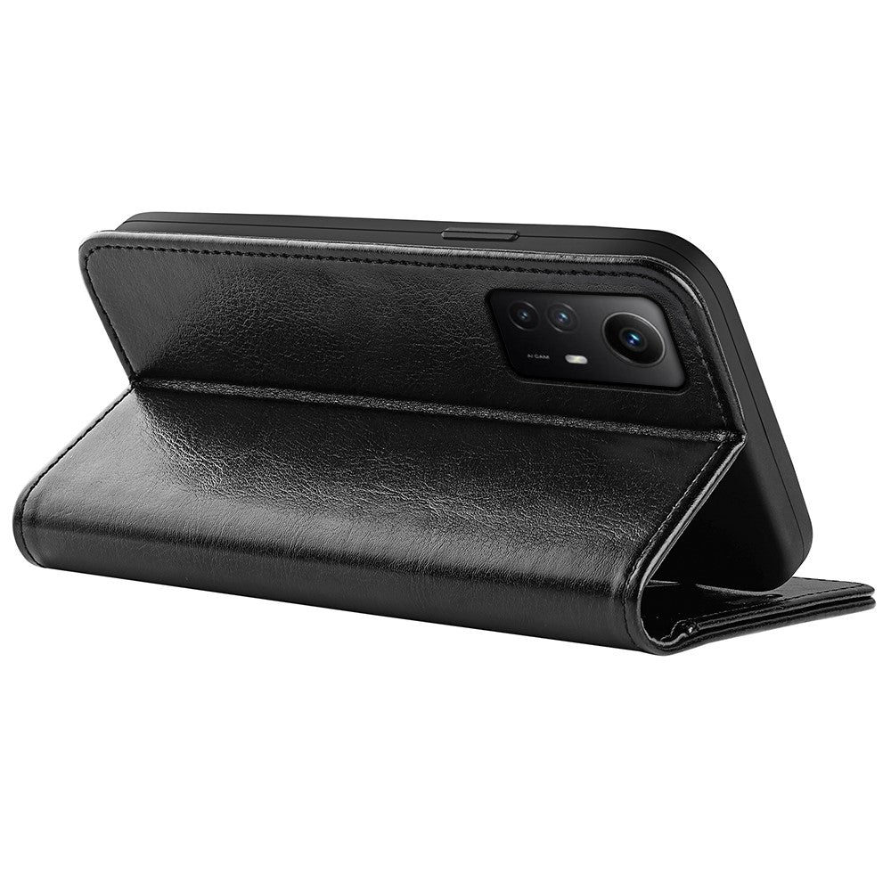 Phone Wallet Case for Xiaomi Redmi Note 12S 4G Crazy Horse Texture PU Leather Stand Cover