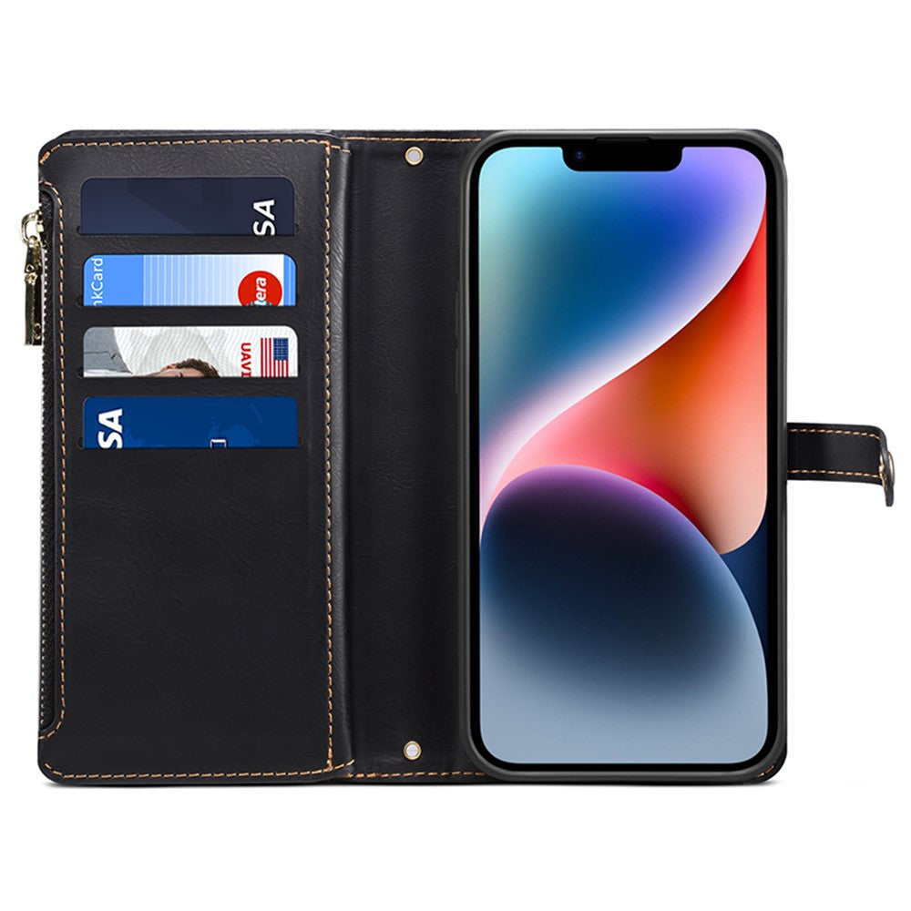 ESEBLE Wallet Leather Phone Case for iPhone 15 Plus , RFID Blocking Zipper Pocket Phone Stand Cover