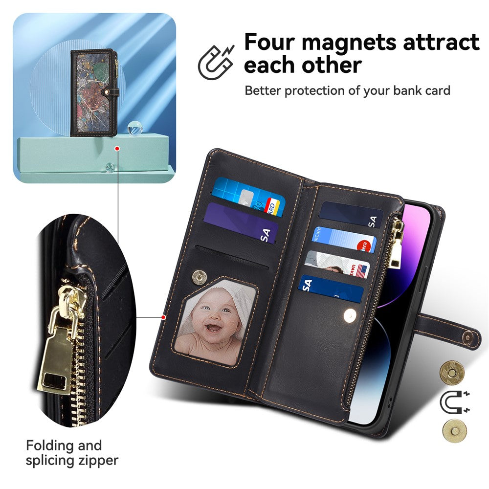 ESEBLE Wallet Leather Phone Case for iPhone 15 Plus , RFID Blocking Zipper Pocket Phone Stand Cover