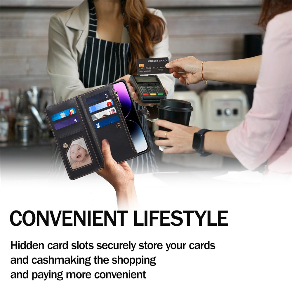 ESEBLE Wallet Leather Phone Case for iPhone 15 Plus , RFID Blocking Zipper Pocket Phone Stand Cover