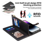 ESEBLE Wallet Leather Phone Case for iPhone 15 Plus , RFID Blocking Zipper Pocket Phone Stand Cover