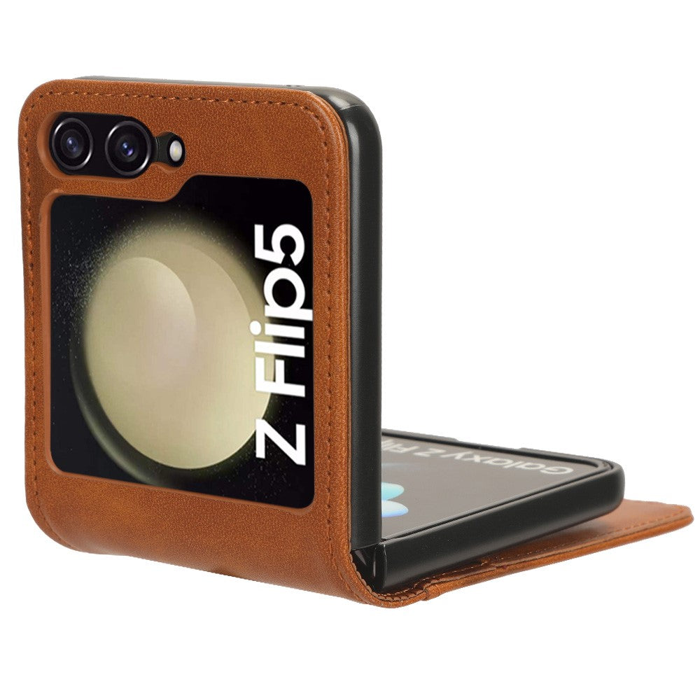 Til Samsung Galaxy Z Flip5 5G Telefoncover med Kortholder PU-læder PC Stødsikkert Telefonbeskyttelsescover