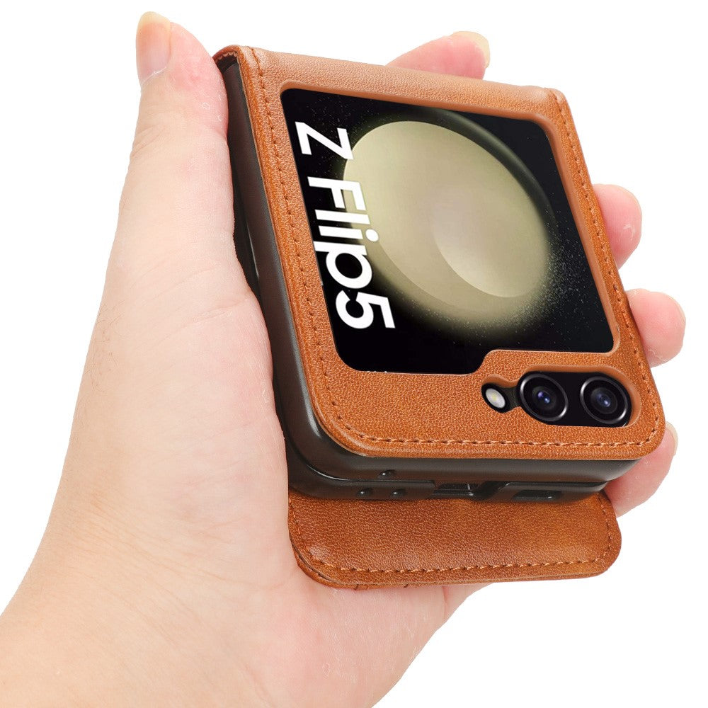 Til Samsung Galaxy Z Flip5 5G Telefoncover med Kortholder PU-læder PC Stødsikkert Telefonbeskyttelsescover