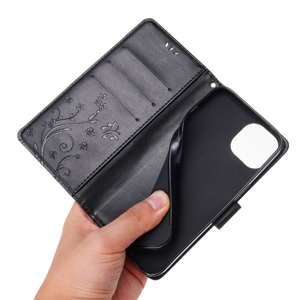 For iPhone 15 Imprinted Butterflies Mobile Phone Stand Case PU Leather Wallet Shell with Strap