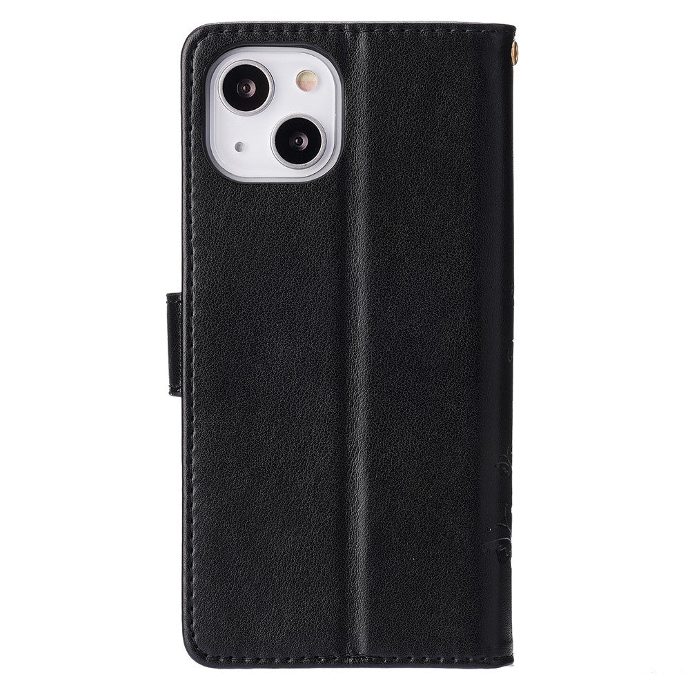 For iPhone 15 Imprinted Butterflies Mobile Phone Stand Case PU Leather Wallet Shell with Strap