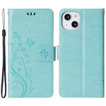 For iPhone 15 Imprinted Butterflies Mobile Phone Stand Case PU Leather Wallet Shell with Strap