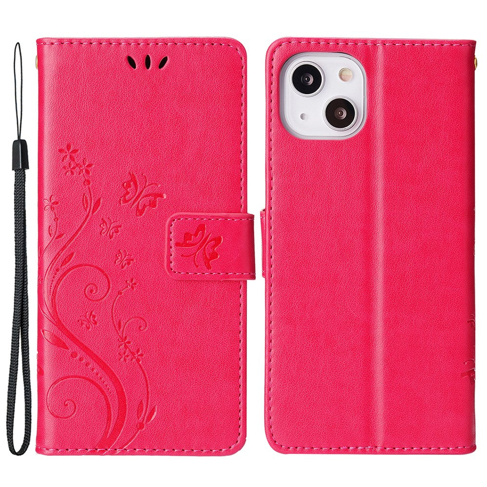 For iPhone 15 Imprinted Butterflies Mobile Phone Stand Case PU Leather Wallet Shell with Strap