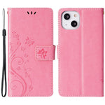 For iPhone 15 Imprinted Butterflies Mobile Phone Stand Case PU Leather Wallet Shell with Strap