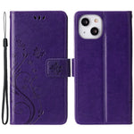 For iPhone 15 Imprinted Butterflies Mobile Phone Stand Case PU Leather Wallet Shell with Strap