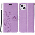 For iPhone 15 Imprinted Butterflies Mobile Phone Stand Case PU Leather Wallet Shell with Strap