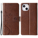 For iPhone 15 Imprinted Butterflies Mobile Phone Stand Case PU Leather Wallet Shell with Strap