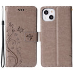 For iPhone 15 Imprinted Butterflies Mobile Phone Stand Case PU Leather Wallet Shell with Strap