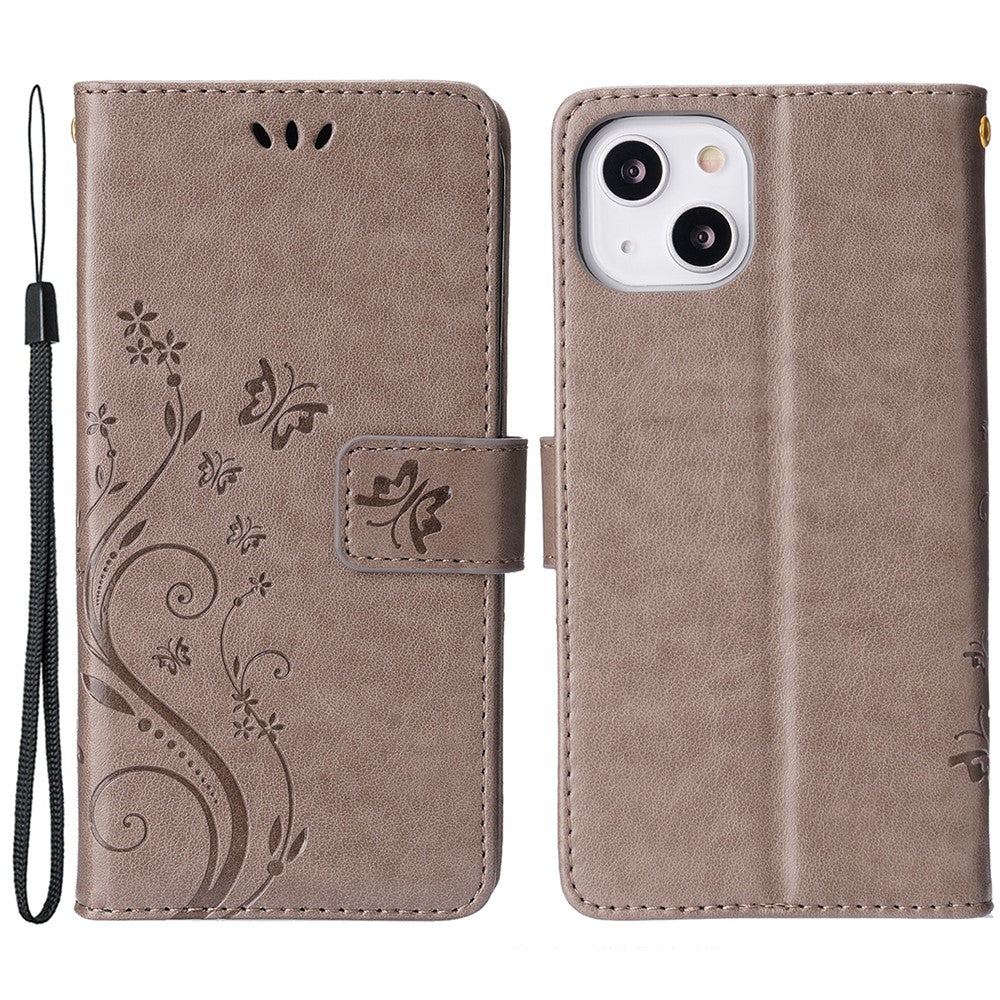 For iPhone 15 Imprinted Butterflies Mobile Phone Stand Case PU Leather Wallet Shell with Strap