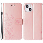 For iPhone 15 Imprinted Butterflies Mobile Phone Stand Case PU Leather Wallet Shell with Strap