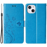 For iPhone 15 Imprinted Butterflies Mobile Phone Stand Case PU Leather Wallet Shell with Strap