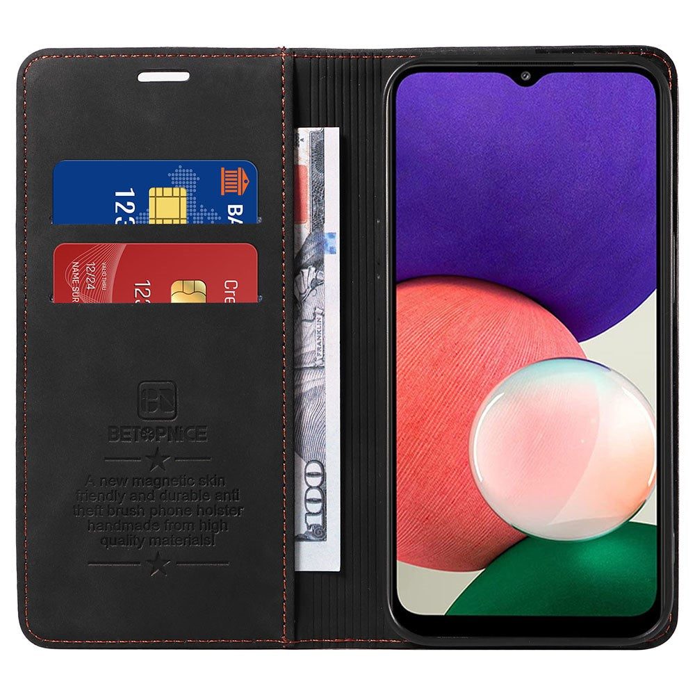 BETOPNICE 003 For Samsung Galaxy A22 5G (EU Version) Wallet PU Leather Shell RFID Blocking Flip Cover Stand Phone Case