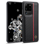LC.IMEEKE Carbonfiber-samlet cover til Samsung Galaxy S20 Ultra, PU-læderbelagt TPU + EVA-cover