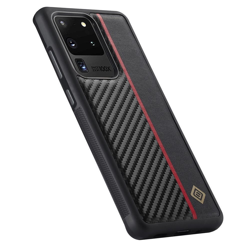 LC.IMEEKE Carbonfiber-samlet cover til Samsung Galaxy S20 Ultra, PU-læderbelagt TPU + EVA-cover