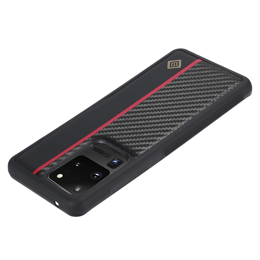 LC.IMEEKE Carbonfiber-samlet cover til Samsung Galaxy S20 Ultra, PU-læderbelagt TPU + EVA-cover