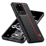 LC.IMEEKE Carbonfiber-samlet cover til Samsung Galaxy S20 Ultra, PU-læderbelagt TPU + EVA-cover