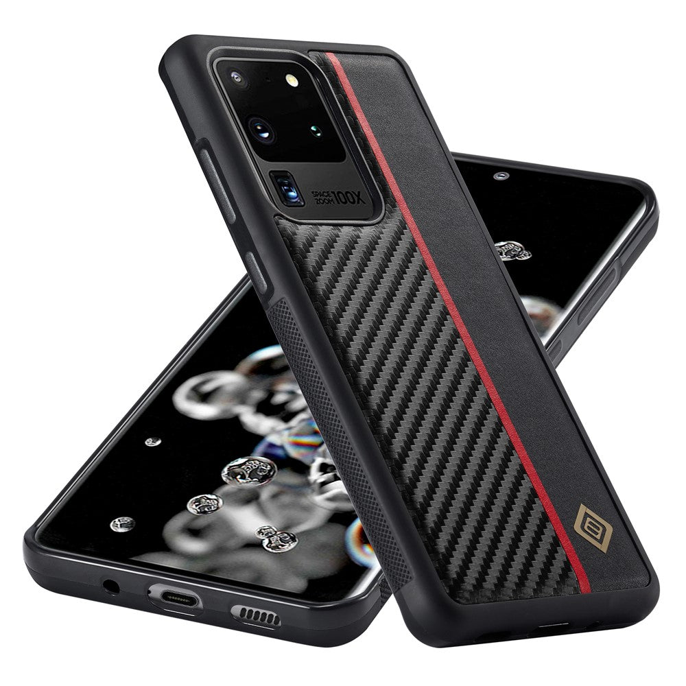 LC.IMEEKE Carbonfiber-samlet cover til Samsung Galaxy S20 Ultra, PU-læderbelagt TPU + EVA-cover