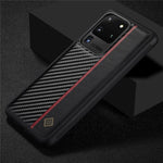 LC.IMEEKE Carbonfiber-samlet cover til Samsung Galaxy S20 Ultra, PU-læderbelagt TPU + EVA-cover