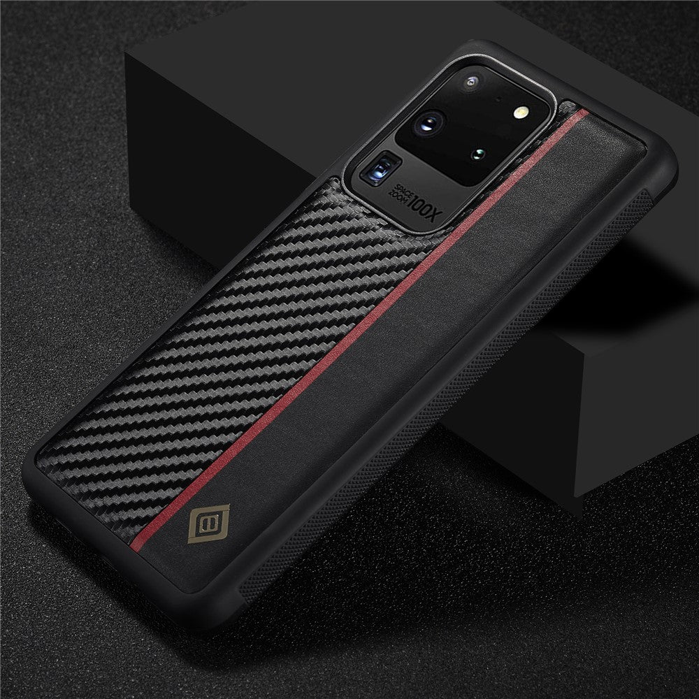 LC.IMEEKE Carbonfiber-samlet cover til Samsung Galaxy S20 Ultra, PU-læderbelagt TPU + EVA-cover