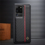 LC.IMEEKE Carbonfiber-samlet cover til Samsung Galaxy S20 Ultra, PU-læderbelagt TPU + EVA-cover