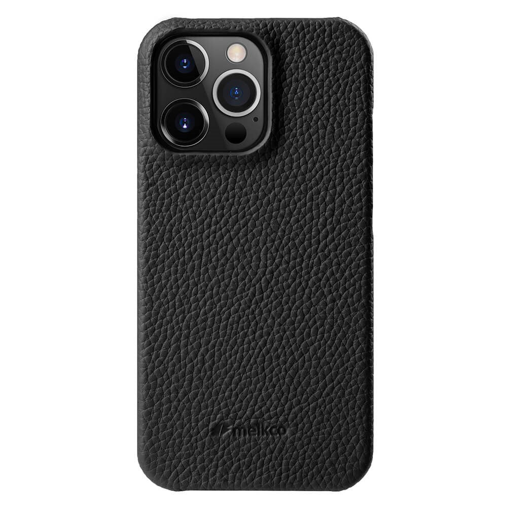 MELKCO For iPhone 14 Pro Max Genuine Cow Leather Coated PC Back Case Soft Microfiber Lining Incomplete Cover Phone Case