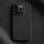 MELKCO For iPhone 14 Pro Max Genuine Cow Leather Coated PC Back Case Soft Microfiber Lining Incomplete Cover Phone Case