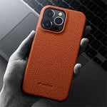 MELKCO For iPhone 14 Pro Max Genuine Cow Leather Coated PC Back Case Soft Microfiber Lining Incomplete Cover Phone Case