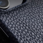MELKCO For iPhone 14 Pro Max Genuine Cow Leather Coated PC Back Case Soft Microfiber Lining Incomplete Cover Phone Case