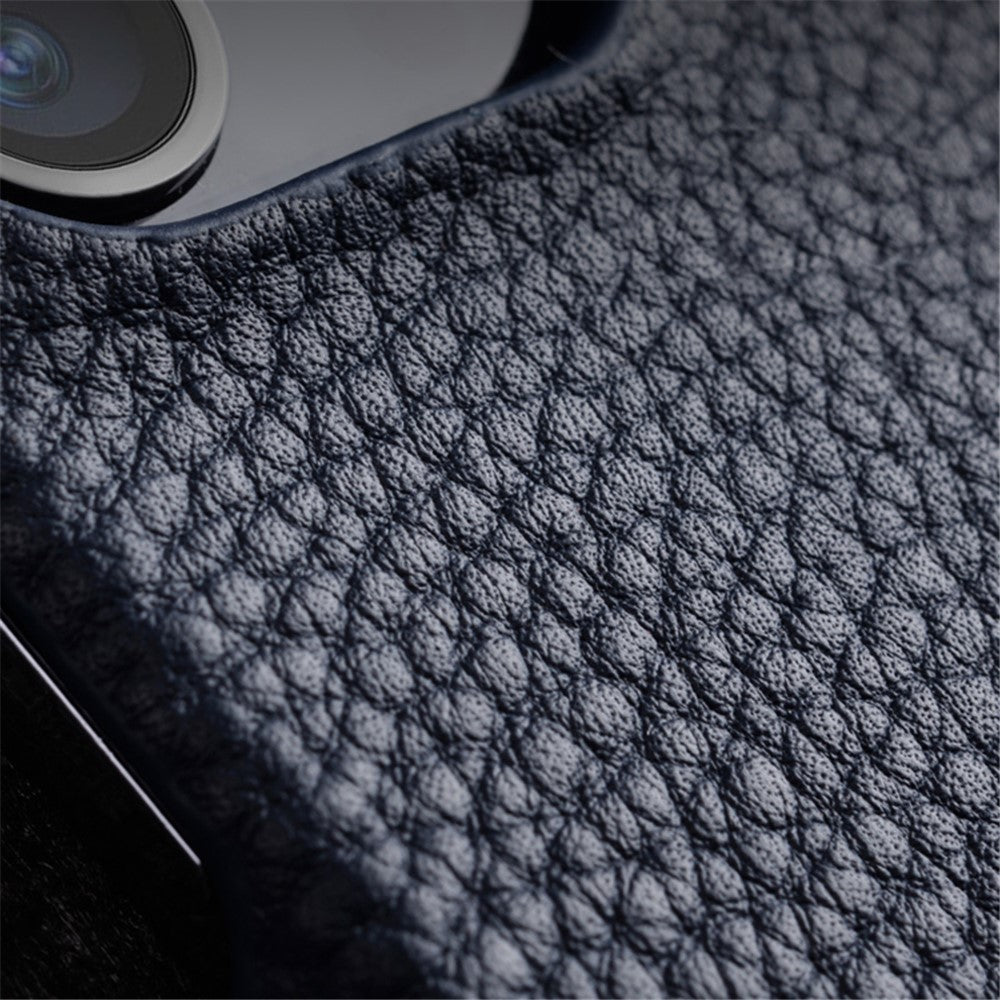 MELKCO For iPhone 14 Pro Max Genuine Cow Leather Coated PC Back Case Soft Microfiber Lining Incomplete Cover Phone Case