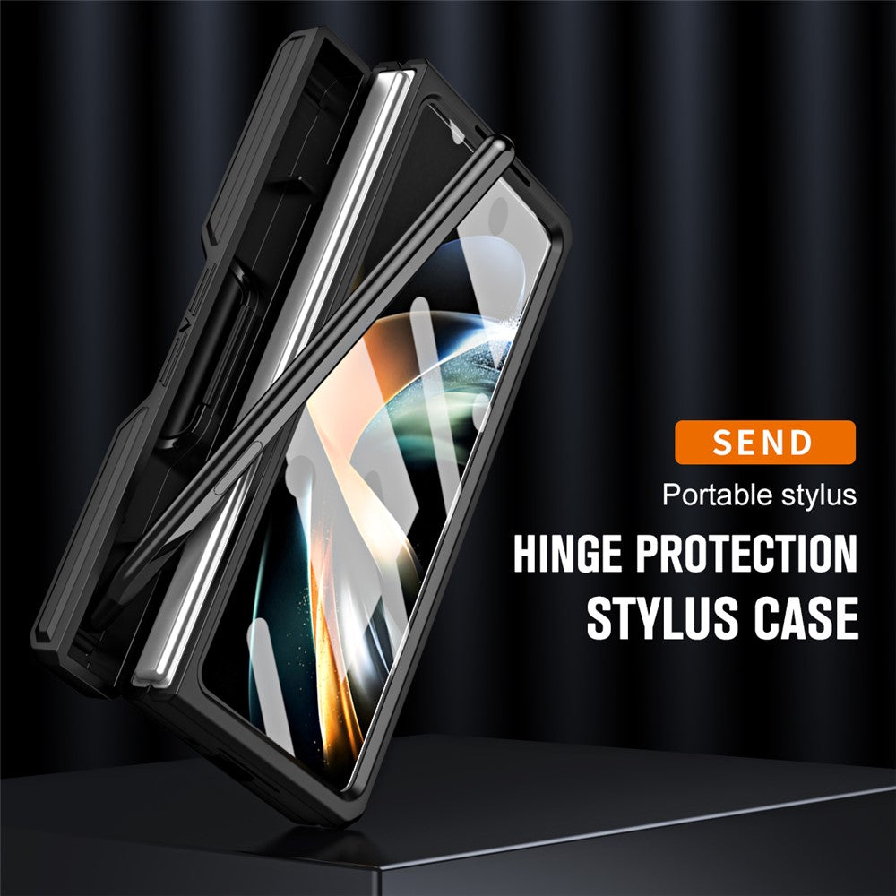 Samsung Galaxy Z Fold5 5G Slide Kameraskyddande mobilskal Hårt PC Stödfodral med Härdat Glasfilm / Stylus