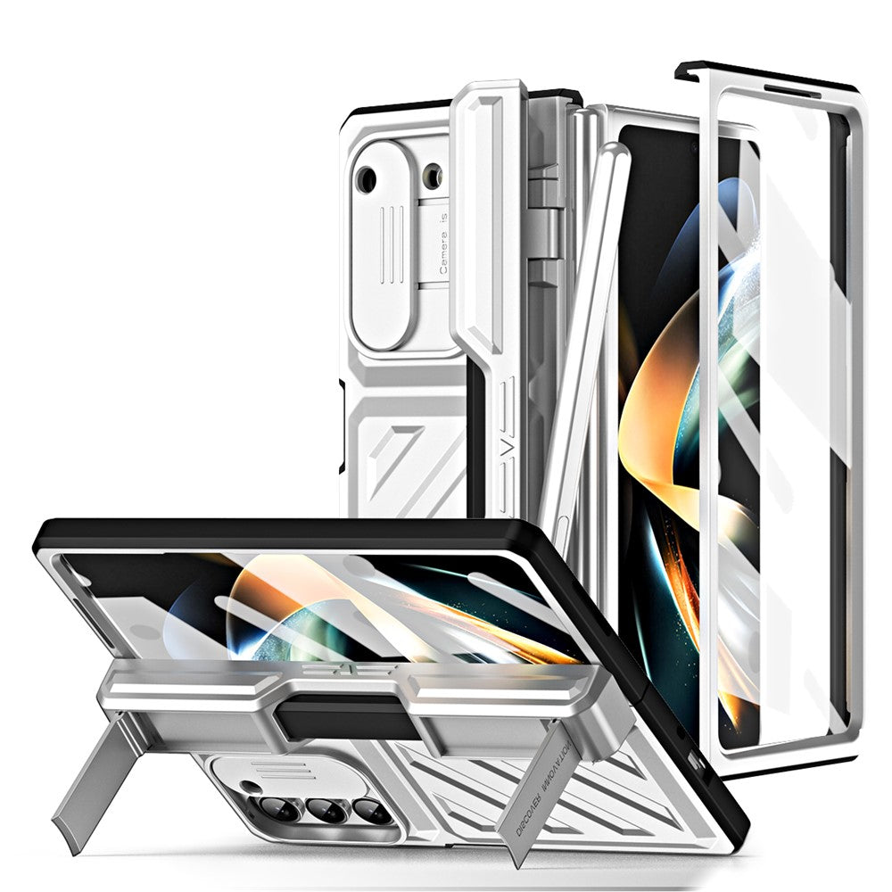 Samsung Galaxy Z Fold5 5G Slide Kameraskyddande mobilskal Hårt PC Stödfodral med Härdat Glasfilm / Stylus