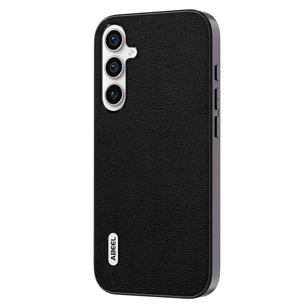 ABEEL Støvtæt Mobilcover i Ægte Koskind+PC+TPU til Samsung Galaxy S23 FE, Litchi Tekstur