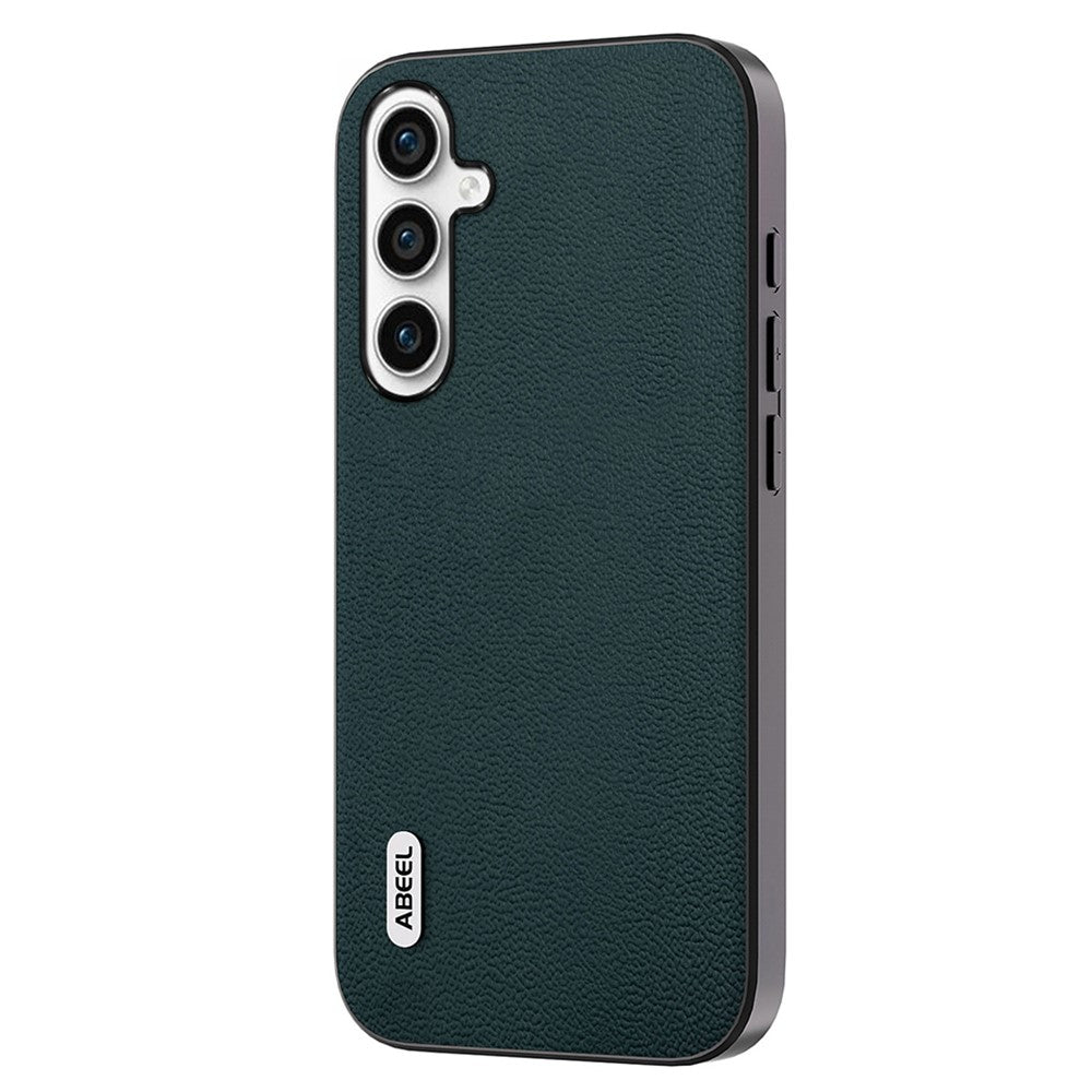 ABEEL Støvtæt Mobilcover i Ægte Koskind+PC+TPU til Samsung Galaxy S23 FE, Litchi Tekstur