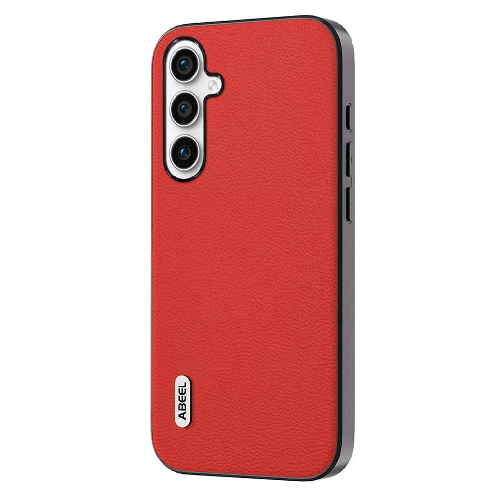 ABEEL Støvtæt Mobilcover i Ægte Koskind+PC+TPU til Samsung Galaxy S23 FE, Litchi Tekstur