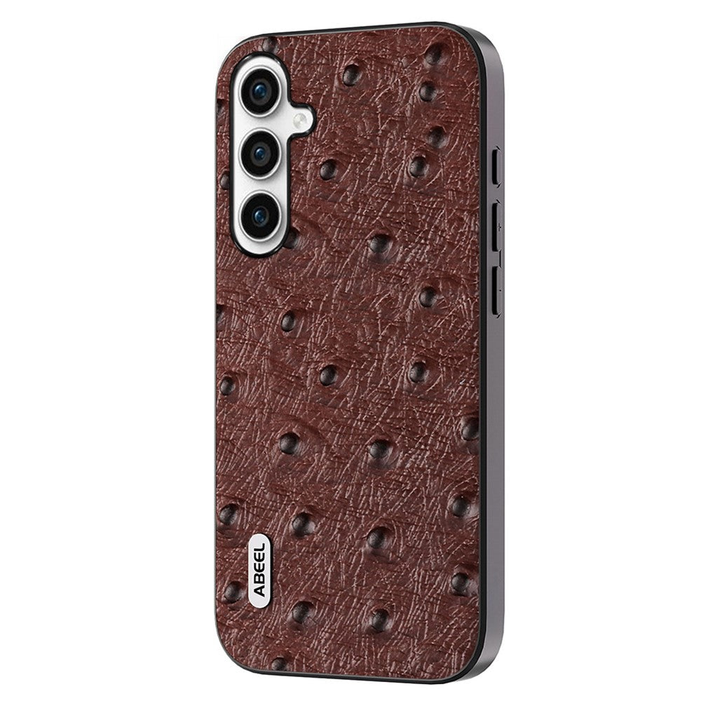 ABEEL For Samsung Galaxy S23 FE Genuine Cow Leather Surface Phone Case Ostrich Texture PC+TPU Cover
