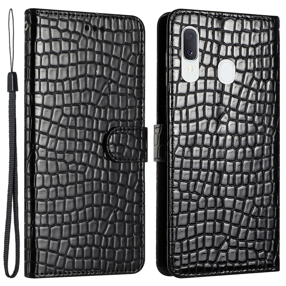 Samsung Galaxy A40 Fullt Skyddande Stativfodral Krokodilstruktur Läder Plånboksfodral med Rem