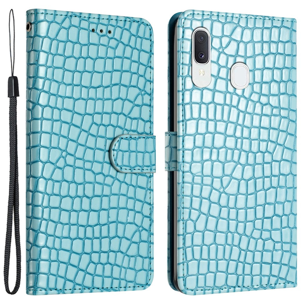 Samsung Galaxy A40 Fullt Skyddande Stativfodral Krokodilstruktur Läder Plånboksfodral med Rem