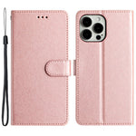 For iPhone 15 Pro Max Protective Case, PU Leather+TPU Silk Texture Wallet Stand Phone Cover with Strap