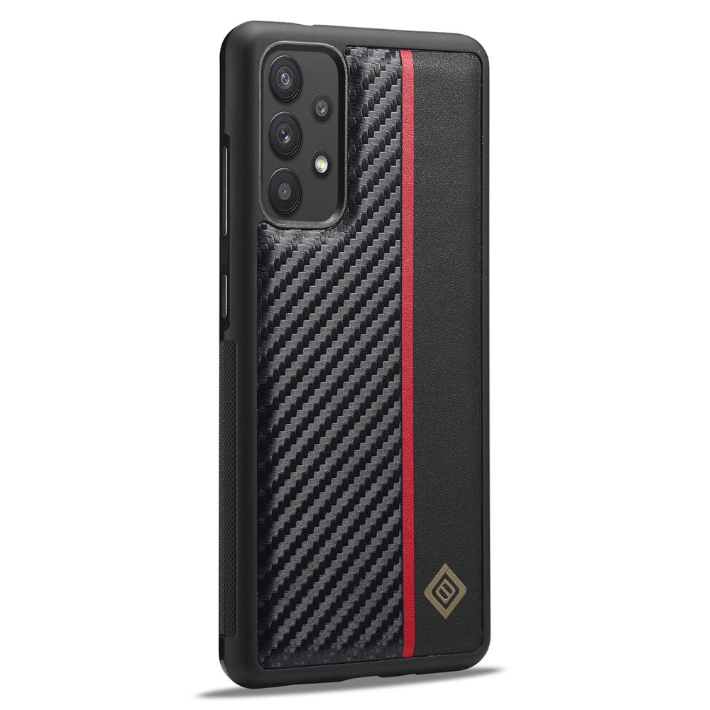 LC.IMEEKE Phone Case for Samsung Galaxy A32 5G / M32 5G , Carbon Fiber Texture PU Leather Coated TPU+EVA Cover