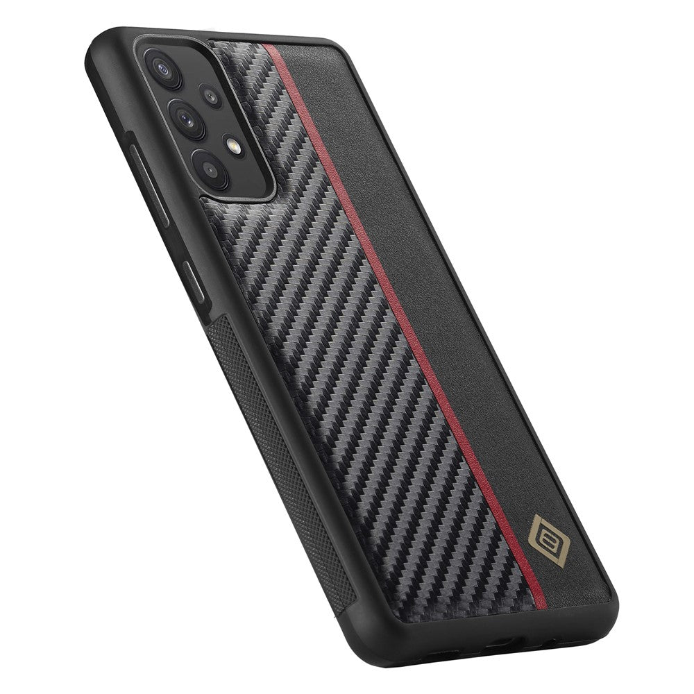 LC.IMEEKE Phone Case for Samsung Galaxy A32 5G / M32 5G , Carbon Fiber Texture PU Leather Coated TPU+EVA Cover