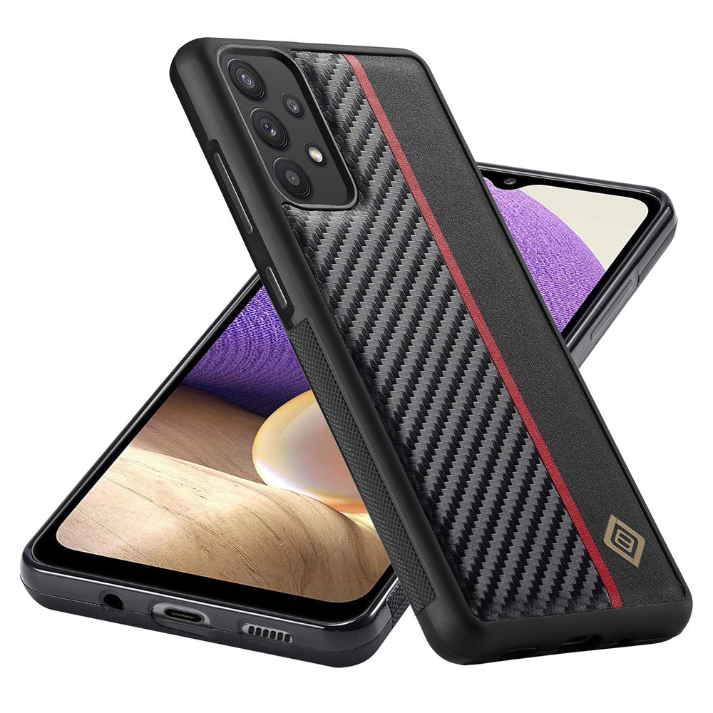 LC.IMEEKE Phone Case for Samsung Galaxy A32 5G / M32 5G , Carbon Fiber Texture PU Leather Coated TPU+EVA Cover