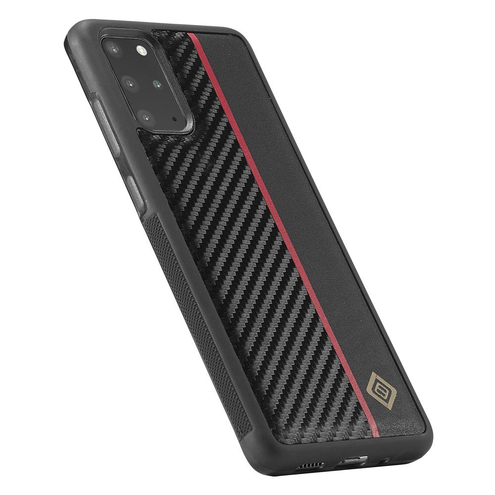 LC.IMEEKE mobilcover til Samsung Galaxy S20 Plus 4G / 5G, kulfibertekstur, bagside i læder+TPU+EVA