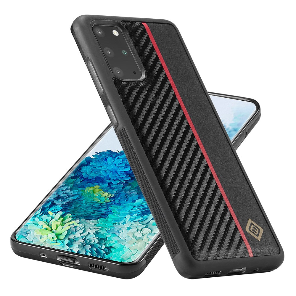 LC.IMEEKE mobilcover til Samsung Galaxy S20 Plus 4G / 5G, kulfibertekstur, bagside i læder+TPU+EVA