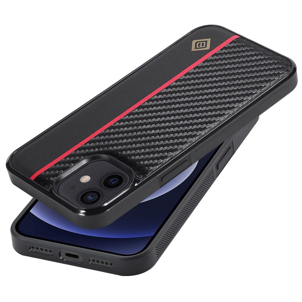 LC.IMEEKE For iPhone 12 / 12 Pro Carbon Fiber Texture Cover PU Leather Coated TPU+EVA Hybrid Phone Case
